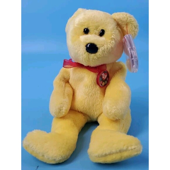 TY Beanie Baby TRADEE Bear Internet Exclusive Beanbag Plush Stuffed Teddy Yellow - Picture 10 of 10